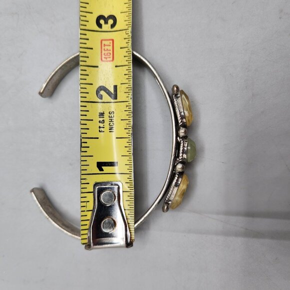 Silver Tone Cuff Bracelet Western Bohemian 3 Setting Adjustable Yellow Green - Picture 4 of 6